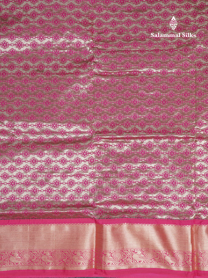 9 Yards Semi Silk Saree Saffire Green With Contrast Pink Traditional Border