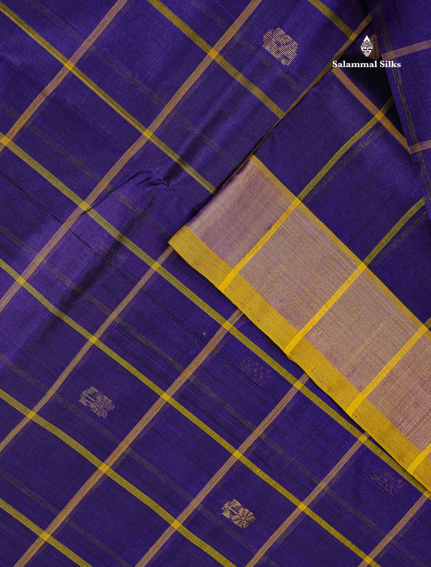 Pure Silk Cotton Saree - Violet Colour Body Checks With Zari Butta & Tissue Border
