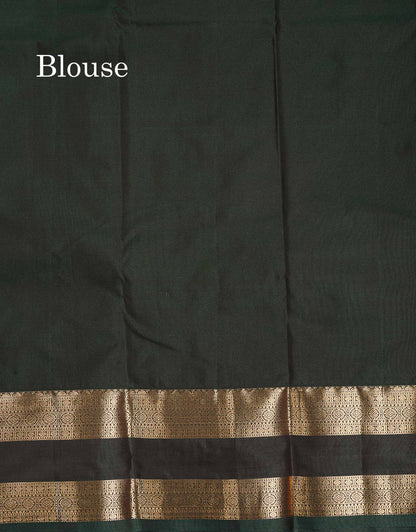 Semi Silk Saree - Olive Mustard Yellow Colour Body Zari Butta With Bottle Green Gap Border