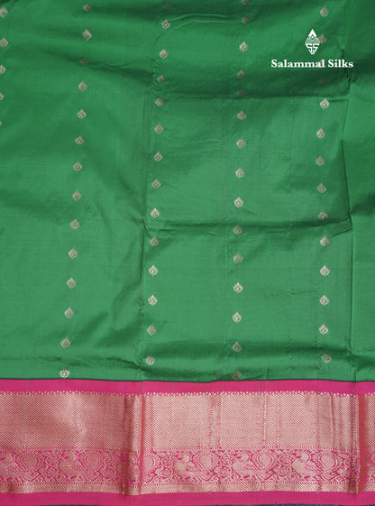 9 Yards Semi Silk Saree Saffire Green With Contrast Pink Traditional Border