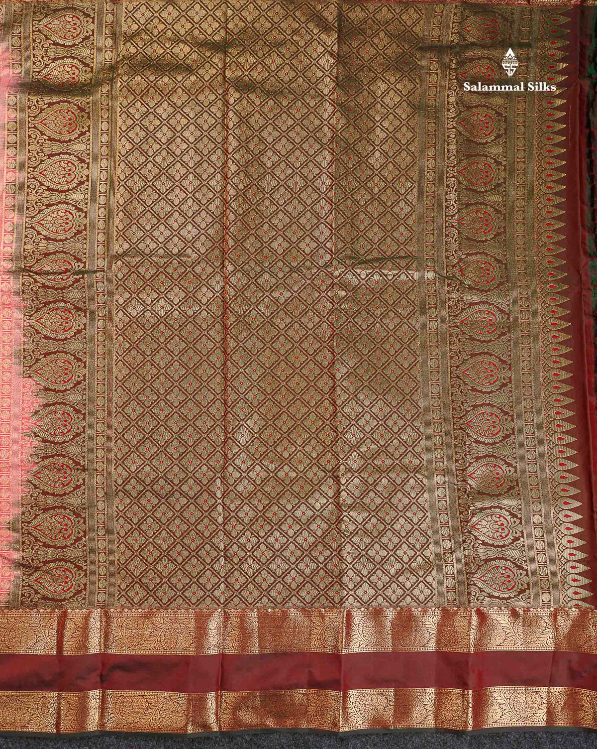 Semi Silk Saree - Olive Mustard Yellow Colour Body Zari Butta With Bottle Green Gap Border