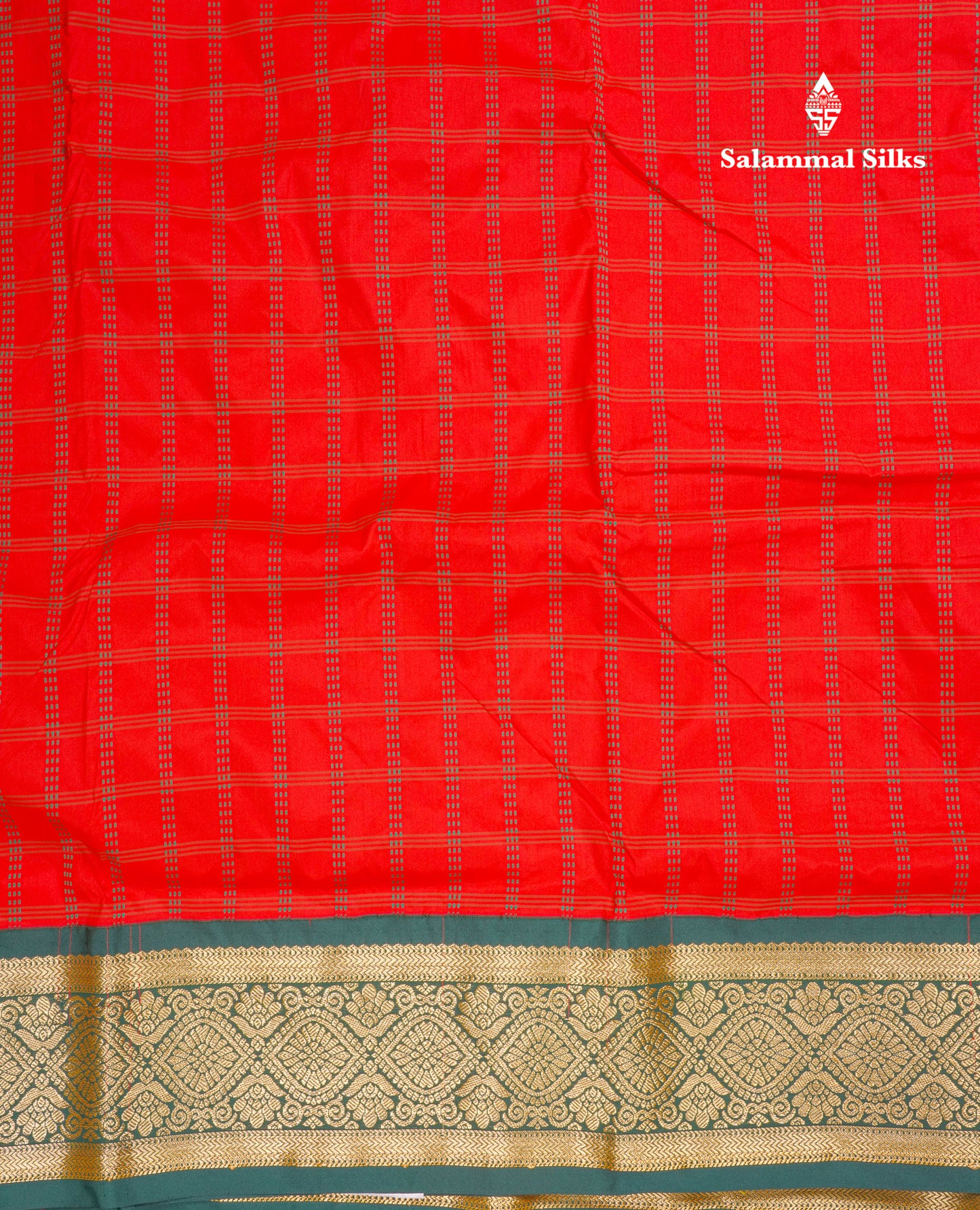 9 Yards Semi Silk Saree Red With Contrast Bottle Green Border