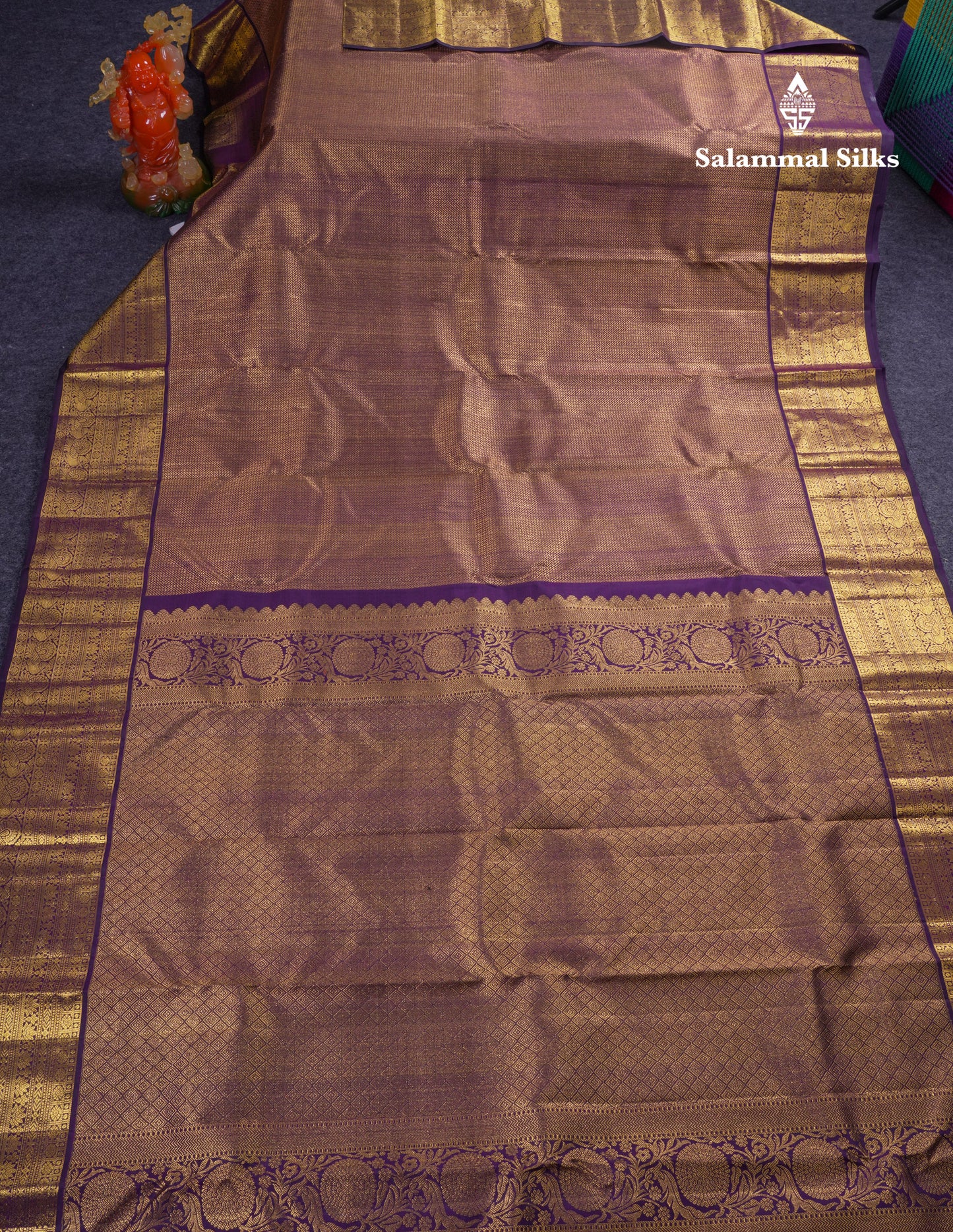 Beautiful Dark Violet Bridal Pure Kanjivaram Silk Saree With Traditional Border