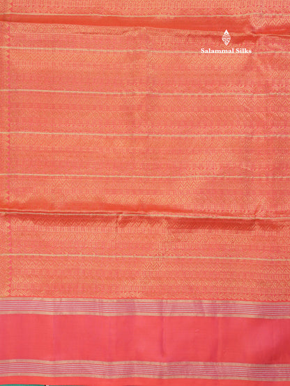 Beautiful Sea Green Pure Kanjivaram Soft Silk Saree With Contrast Pinkish Orange Border