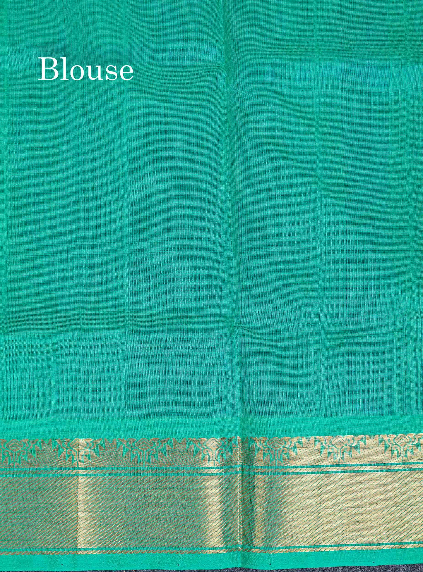 Contrast Sapphire Green Blouse Of Purple Pure Silk Cotton Saree