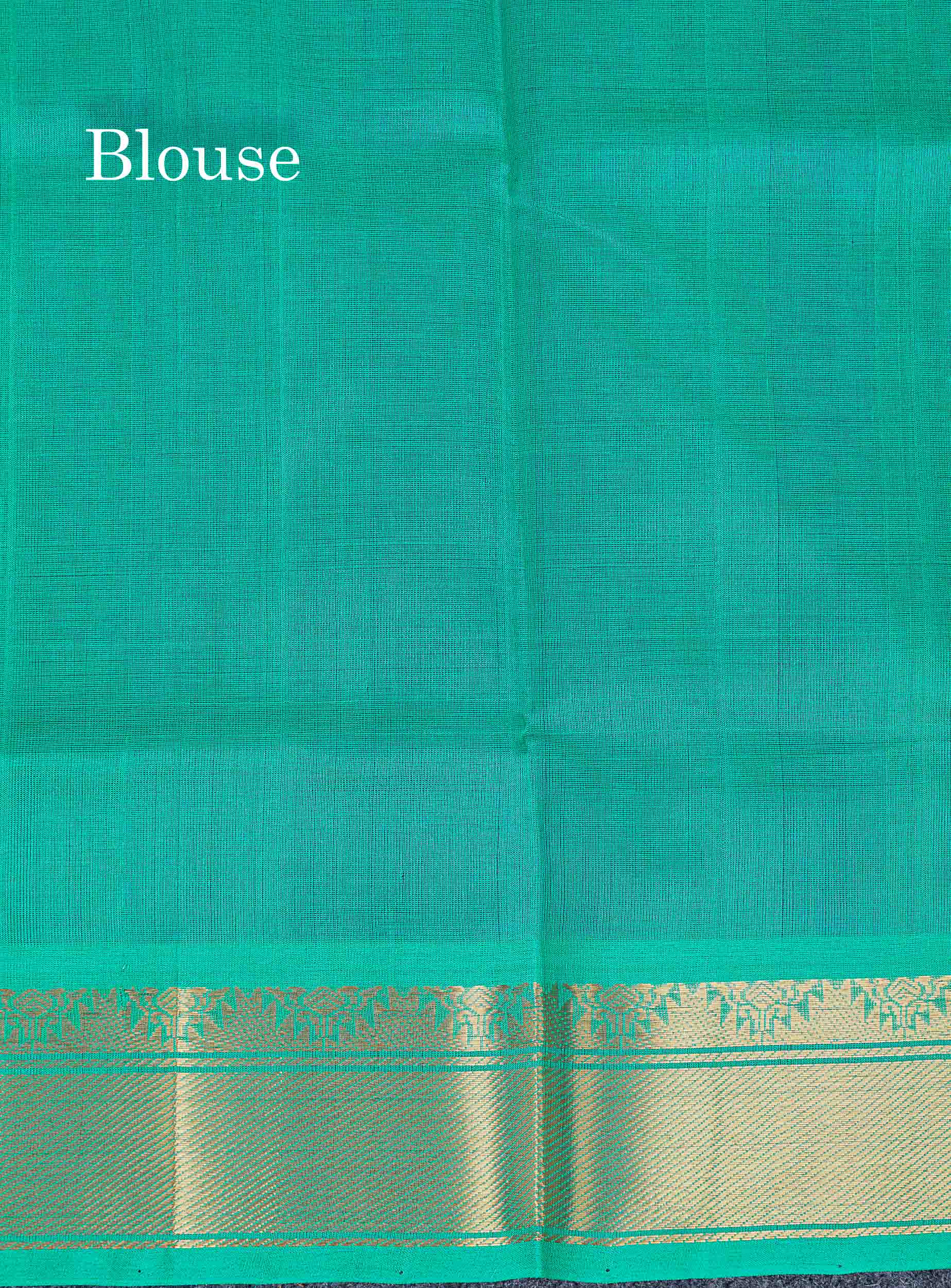 Contrast Sapphire Green Blouse Of Purple Pure Silk Cotton Saree