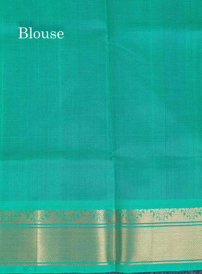 Contrast Sapphire Green Blouse Of Purple Pure Silk Cotton Saree