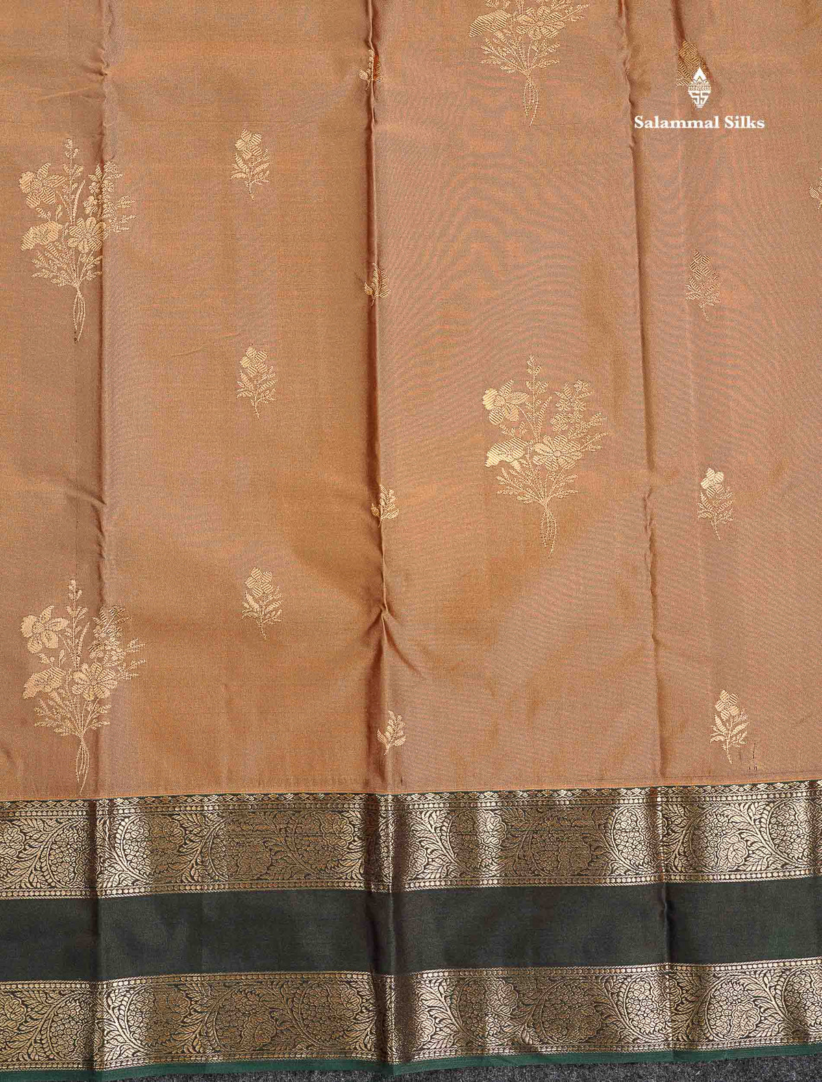 Semi Silk Saree - Olive Mustard Yellow Colour Body Zari Butta With Bottle Green Gap Border