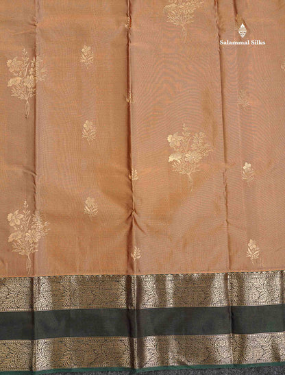 Semi Silk Saree - Olive Mustard Yellow Colour Body Zari Butta With Bottle Green Gap Border