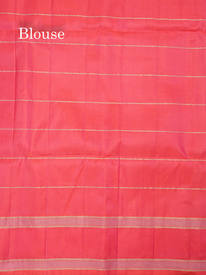 Beautiful Sea Green Pure Kanjivaram Soft Silk Saree With Contrast Pinkish Orange Border