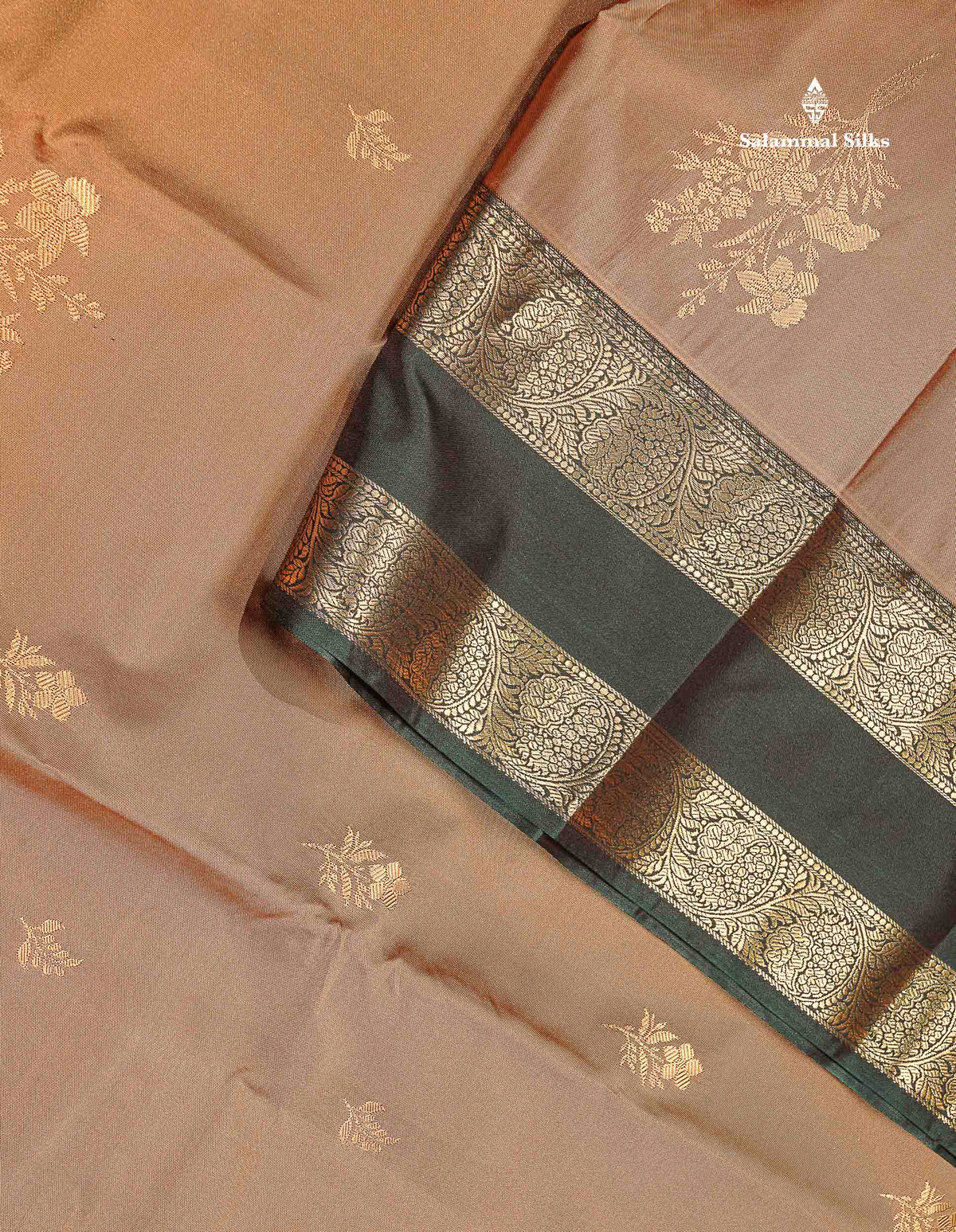 Semi Silk Saree - Olive Mustard Yellow Colour Body Zari Butta With Bottle Green Gap Border