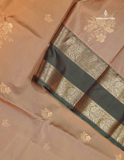 Semi Silk Saree - Olive Mustard Yellow Colour Body Zari Butta With Bottle Green Gap Border