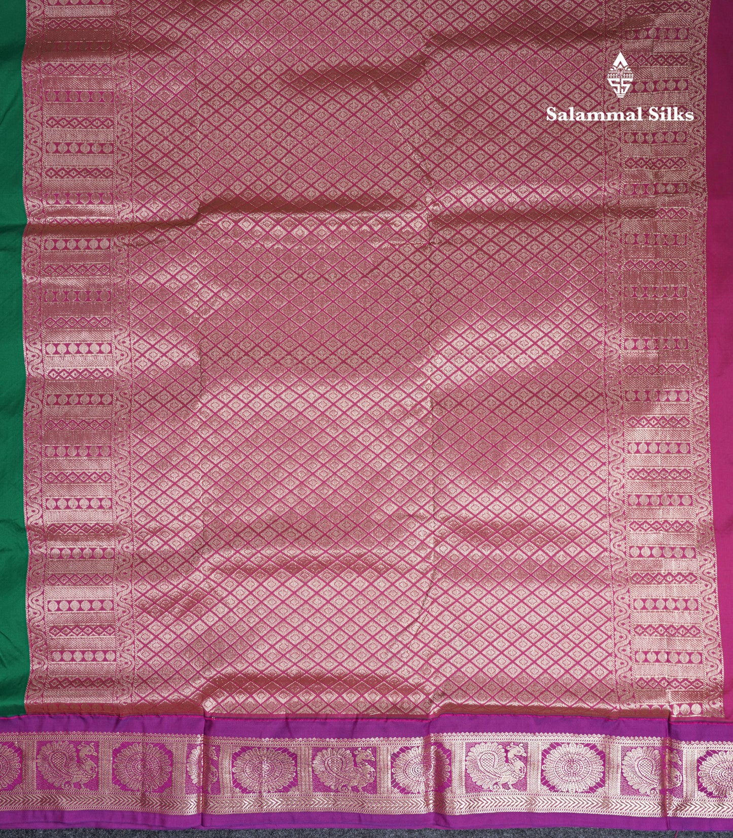 9 Yards Semi Silk Saree Saffire Green With Contrast Purple Traditional Border