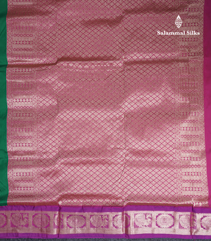 9 Yards Semi Silk Saree Saffire Green With Contrast Purple Traditional Border
