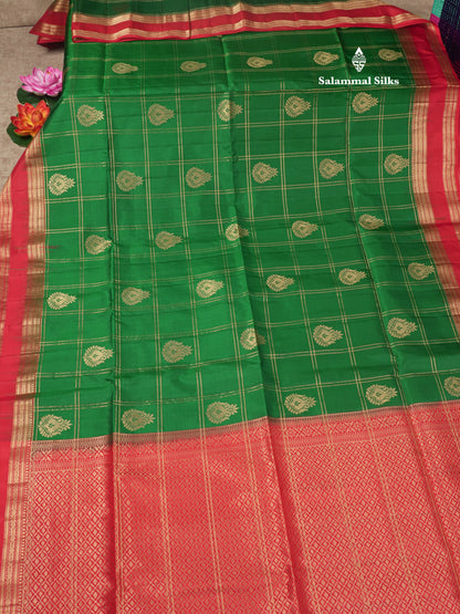 Beautiful Blue Pure Kanjivaram Soft Silk Saree With Contrast Red Traditional Border