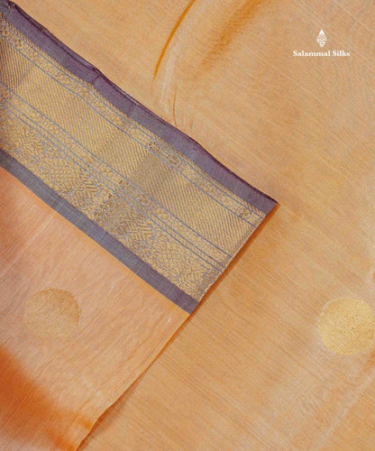 Pure Silk Cotton Saree - Peach Colour Body With Butta