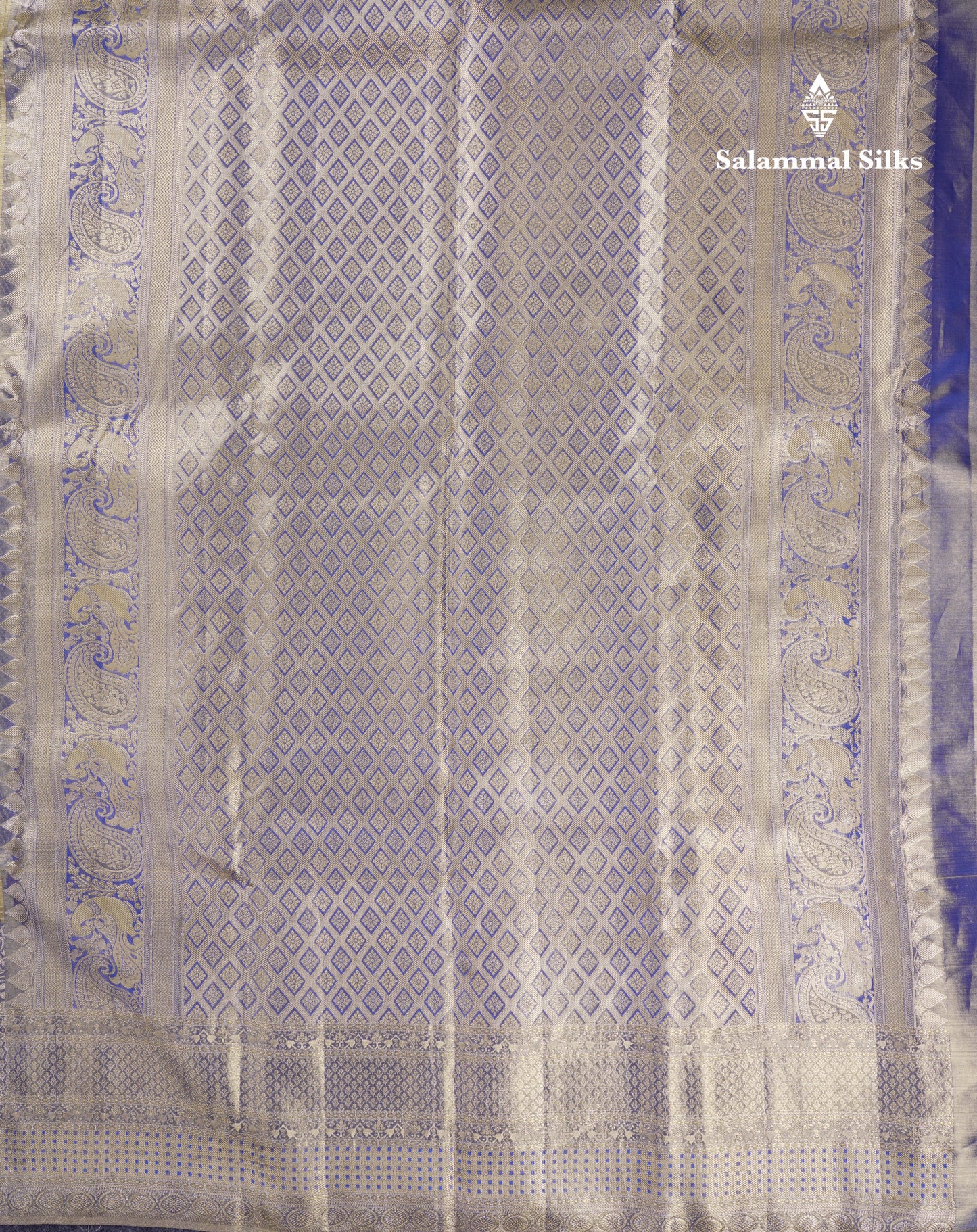 Beautiful Light Gold Tissue Bridal Small Checks With Butta Pure Kanjivaram Silk Saree With Contrast Violet Fancy Border
