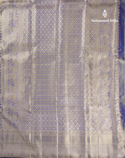 Beautiful Light Gold Tissue Bridal Small Checks With Butta Pure Kanjivaram Silk Saree With Contrast Violet Fancy Border