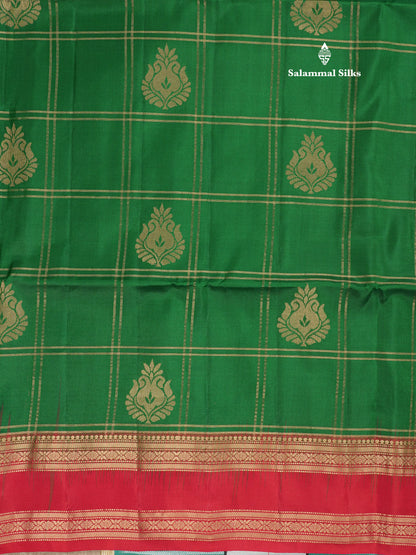 Beautiful Blue Pure Kanjivaram Soft Silk Saree With Contrast Red Traditional Border