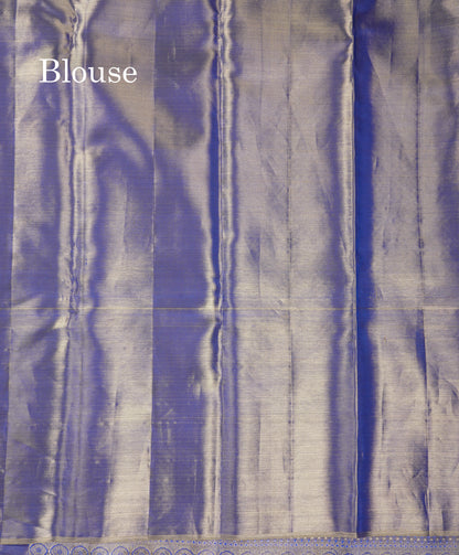 Beautiful Light Gold Tissue Bridal Small Checks With Butta Pure Kanjivaram Silk Saree With Contrast Violet Fancy Border