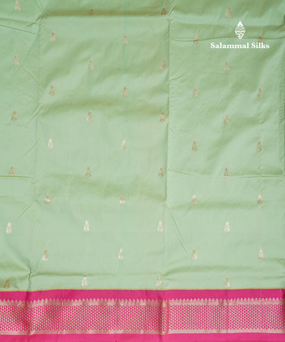 9 Yards Semi Silk Saree Pista Green With Contrast Pink Border