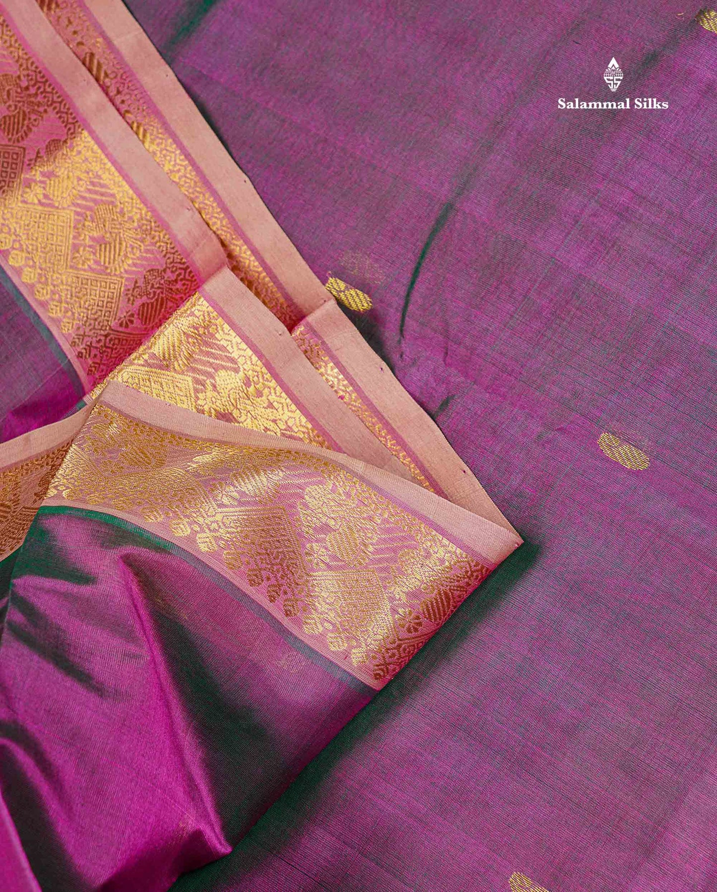Pure Silk Cotton Saree - Dual Tone Magenta Colour Body With Butta