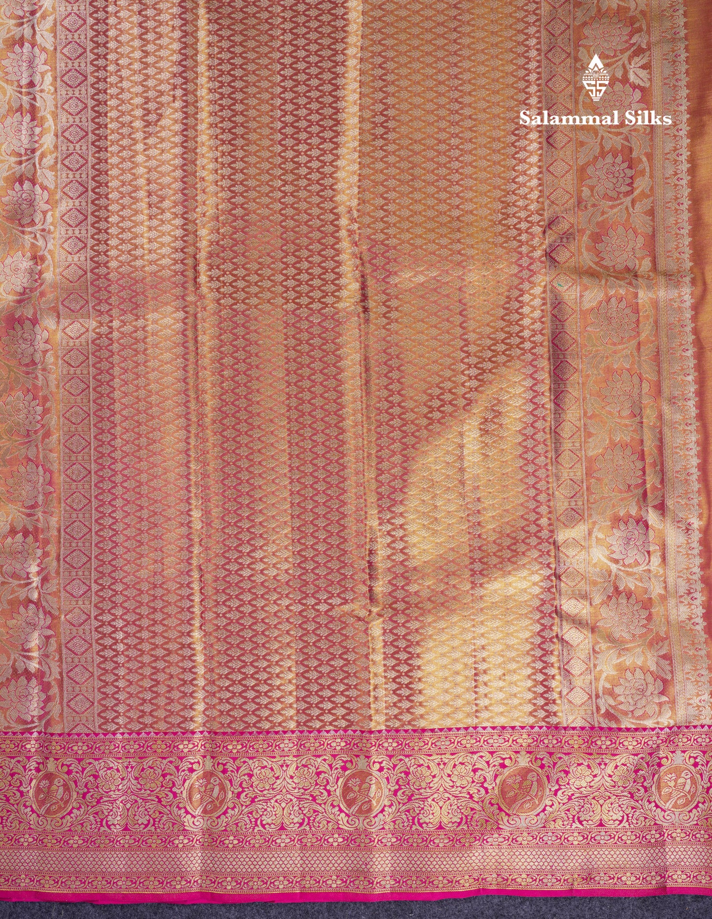 Beautiful Pink Tissue Bridal Menakari Work Pure Kanjivaram Silk Saree With Contrast Magenta Pink Fancy Border