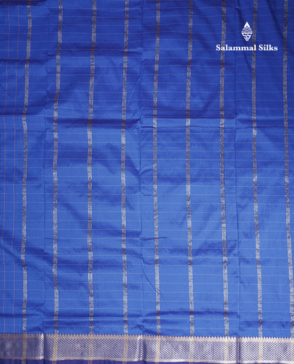 9.5 Yards Semi Silk Saree Royal Blue Checks With Traditional Self Border