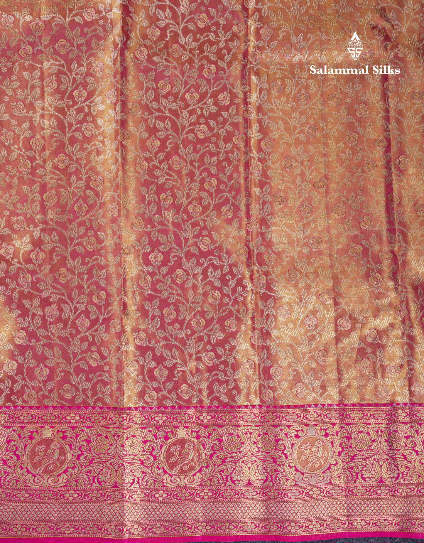 Beautiful Pink Tissue Bridal Menakari Work Pure Kanjivaram Silk Saree With Contrast Magenta Pink Fancy Border