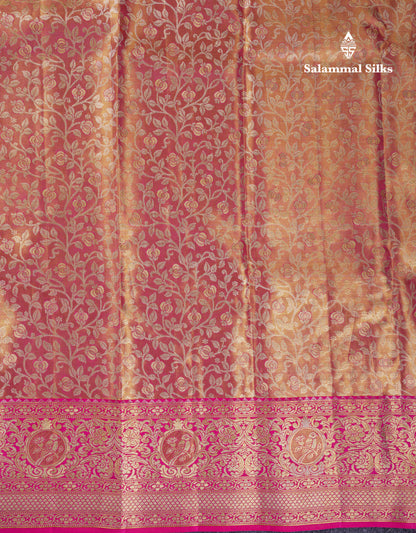 Beautiful Pink Tissue Bridal Menakari Work Pure Kanjivaram Silk Saree With Contrast Magenta Pink Fancy Border