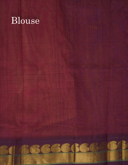 Peach Pure Silk Cotton Saree With Contrast Dark Brown Traditional Border