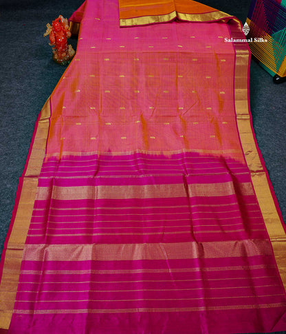 Full View Of Dual Tone Pinkish Orange Pure Silk Cotton Saree 