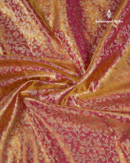 Beautiful Pink Tissue Bridal Menakari Work Pure Kanjivaram Silk Saree With Contrast Magenta Pink Fancy Border