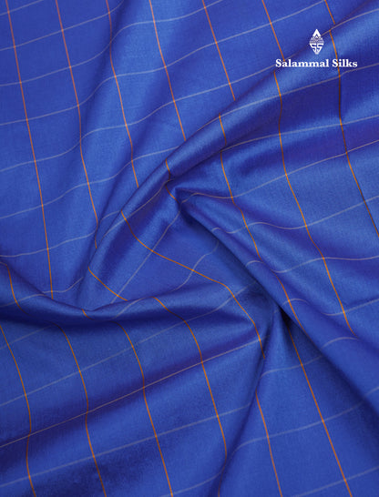 9.5 Yards Semi Silk Saree Royal Blue Checks With Traditional Self Border