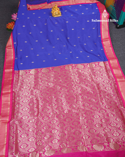 9.5 Yards Semi Silk Saree Royal Blue with Contrast Pink Border