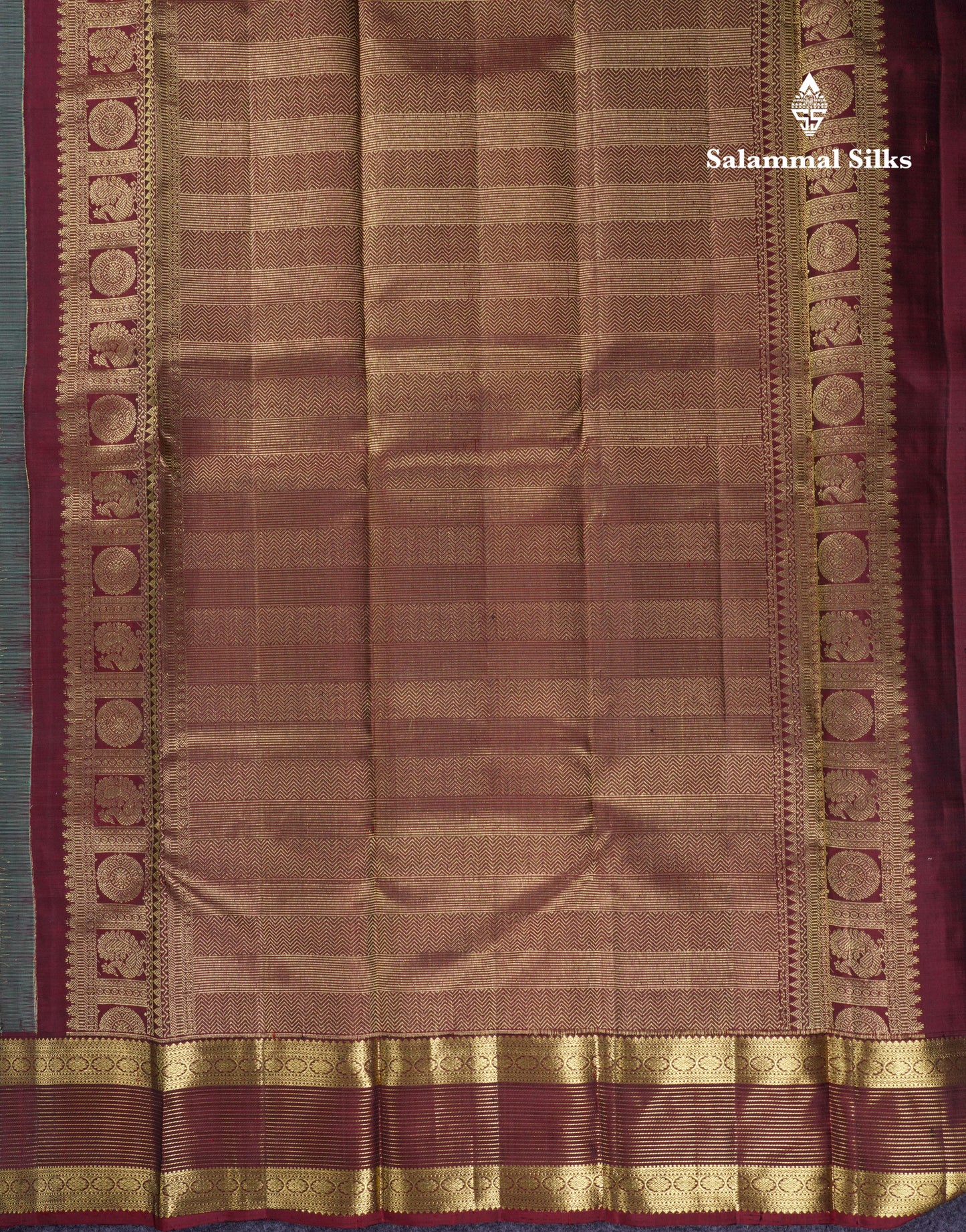 Beautiful Sapphire Green Vaira Oosi Lines With Butta Pure Kanjivaram Silk Saree With Contrast Dark Brown Traditional Evening Morning Border