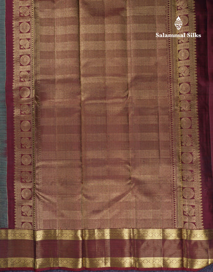 Beautiful Sapphire Green Vaira Oosi Lines With Butta Pure Kanjivaram Silk Saree With Contrast Dark Brown Traditional Evening Morning Border
