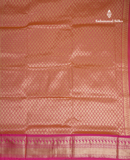 9 Yards Semi Silk Saree Plain Parrot Green with Contrast Pink Border