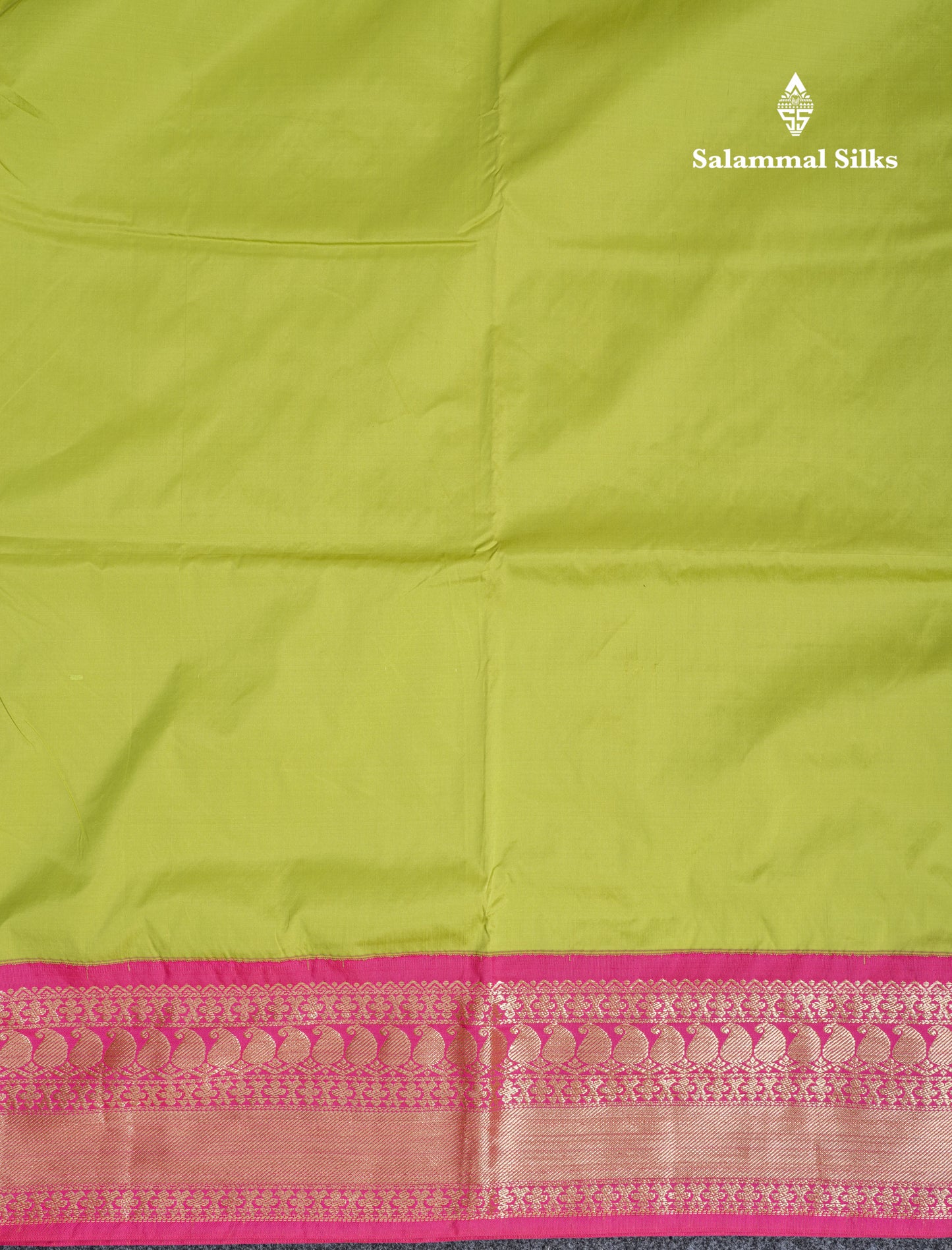 9 Yards Semi Silk Saree Plain Parrot Green with Contrast Pink Border