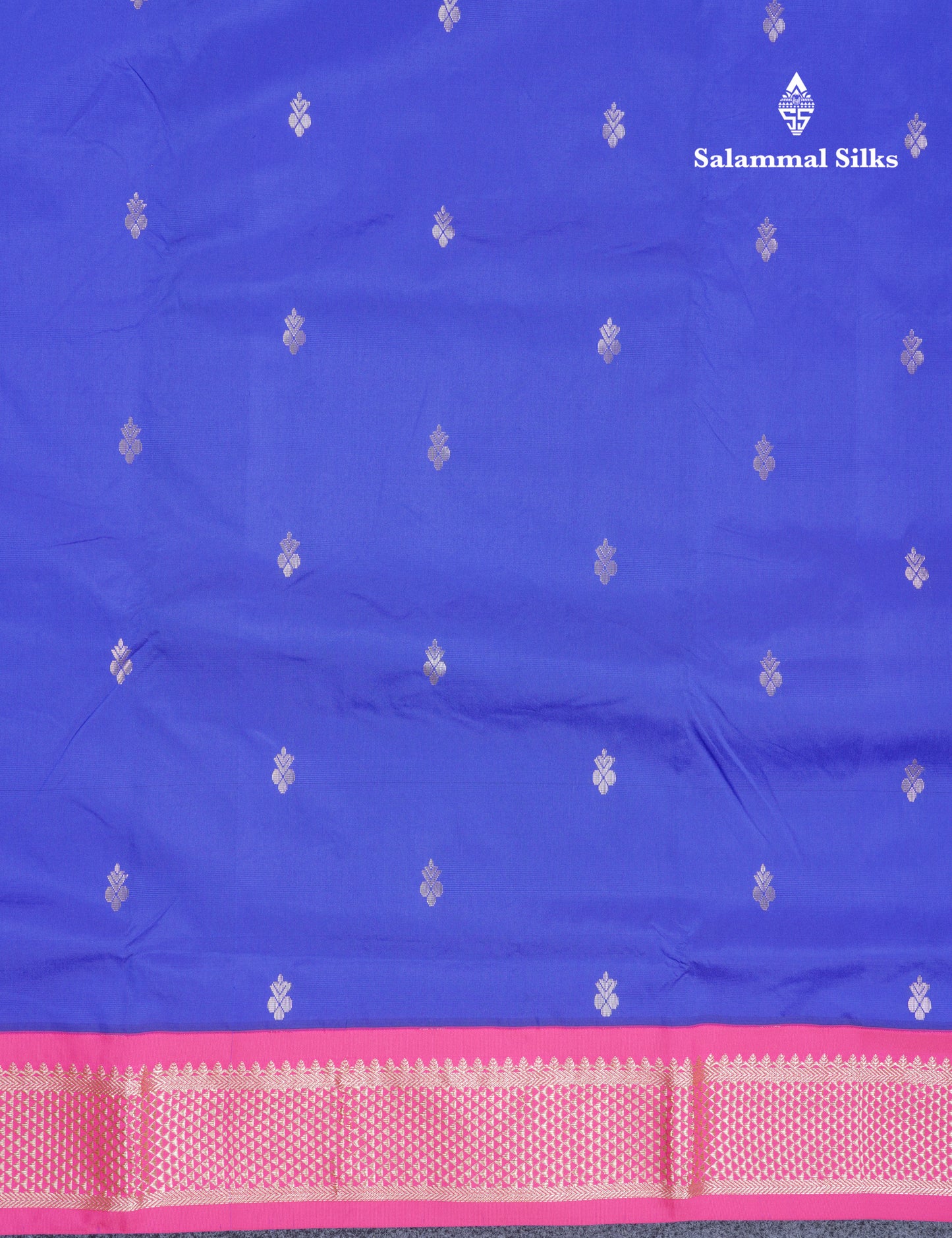 9.5 Yards Semi Silk Saree Royal Blue with Contrast Pink Border