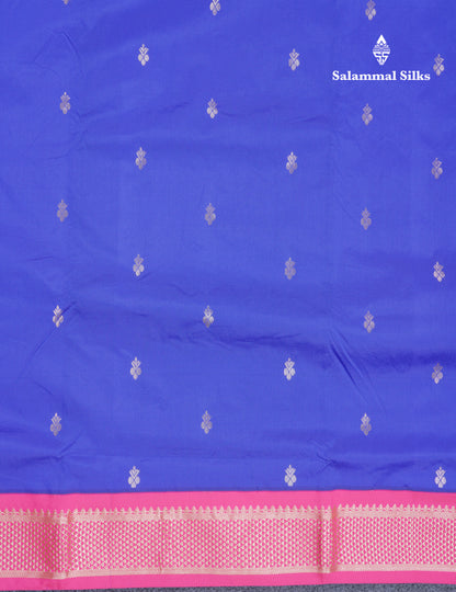 9.5 Yards Semi Silk Saree Royal Blue with Contrast Pink Border