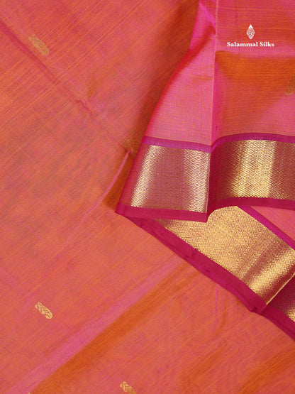 Pure Silk Cotton Saree - Dual Tone Pinkish Orange Colour Body With Butta