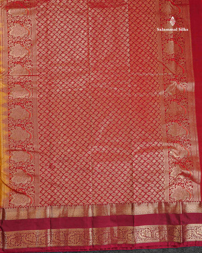 Semi Silk Saree - Mustard Yellow Colour Body Zari Butta With Traditional Gap Border