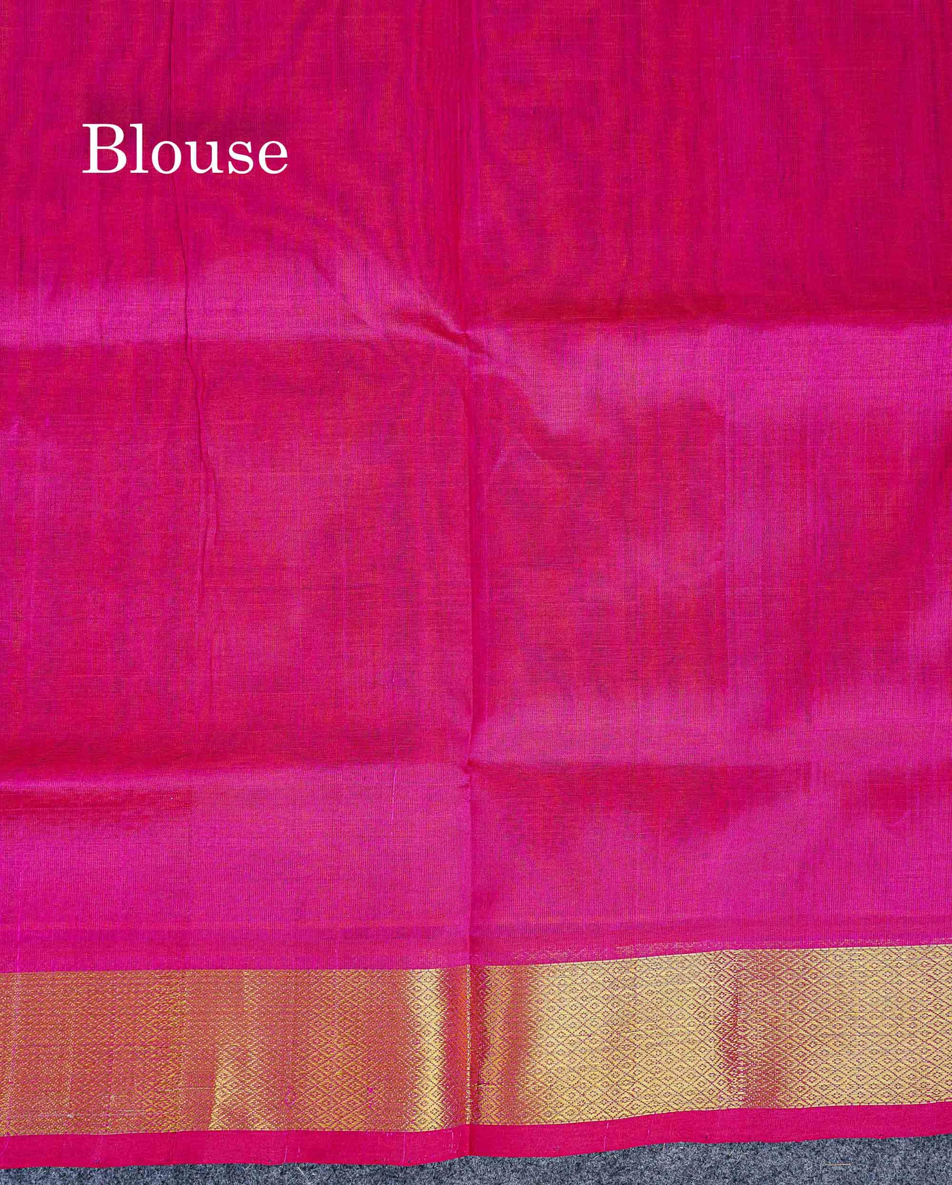 Contrast Rani Pink Blouse Of Dual Tone Pinkish Orange Pure Silk Cotton Saree