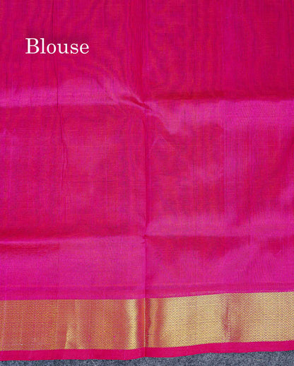 Contrast Rani Pink Blouse Of Dual Tone Pinkish Orange Pure Silk Cotton Saree