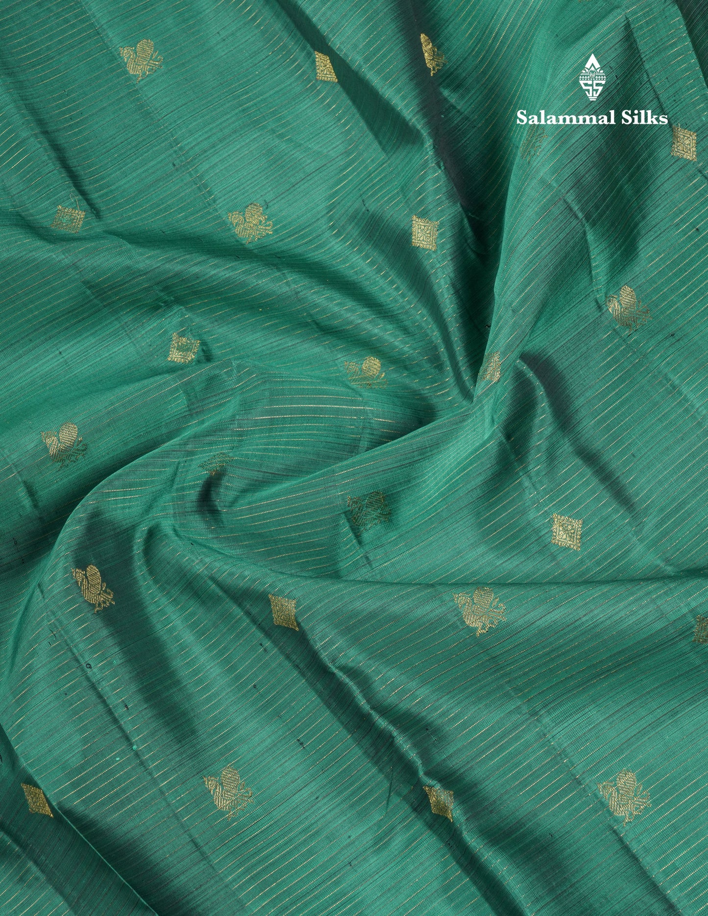 Beautiful Sapphire Green Vaira Oosi Lines With Butta Pure Kanjivaram Silk Saree With Contrast Dark Brown Traditional Evening Morning Border