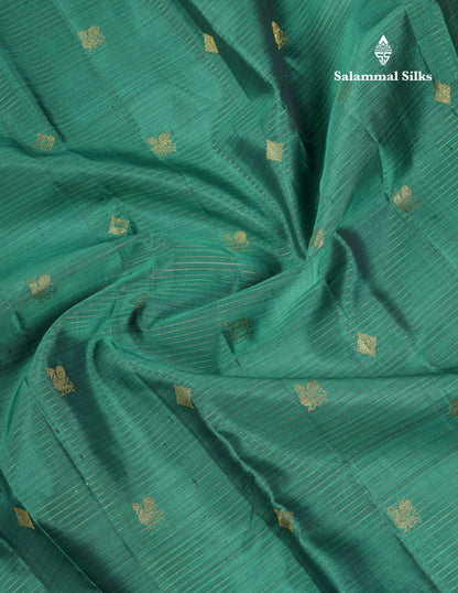 Beautiful Sapphire Green Vaira Oosi Lines With Butta Pure Kanjivaram Silk Saree With Contrast Dark Brown Traditional Evening Morning Border