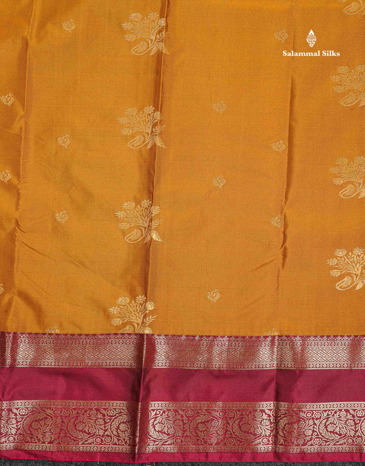 Semi Silk Saree - Mustard Yellow Colour Body Zari Butta With Traditional Gap Border