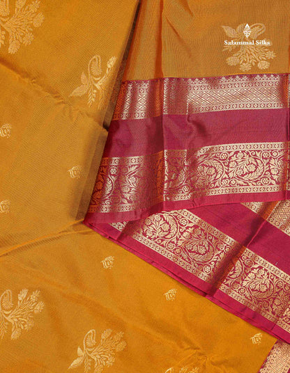 Semi Silk Saree - Mustard Yellow Colour Body Zari Butta With Traditional Gap Border