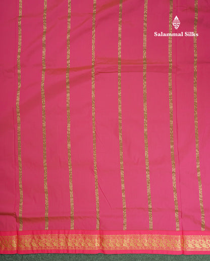 11 Yards Semi Silk Saree Green with Contrast Pink Border